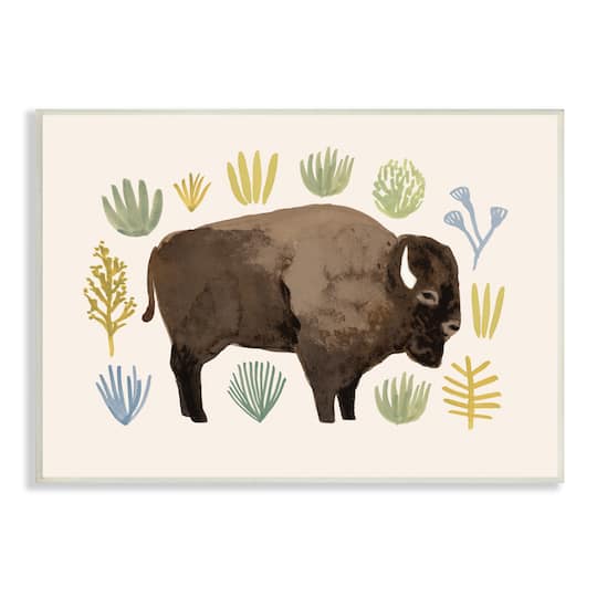 Stupell Industries Brown Horned Buffalo & Plants Wall Plaque